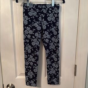 6T Janie & Jack Girls Floral Print Navy & Light Blue Jacquard Pants